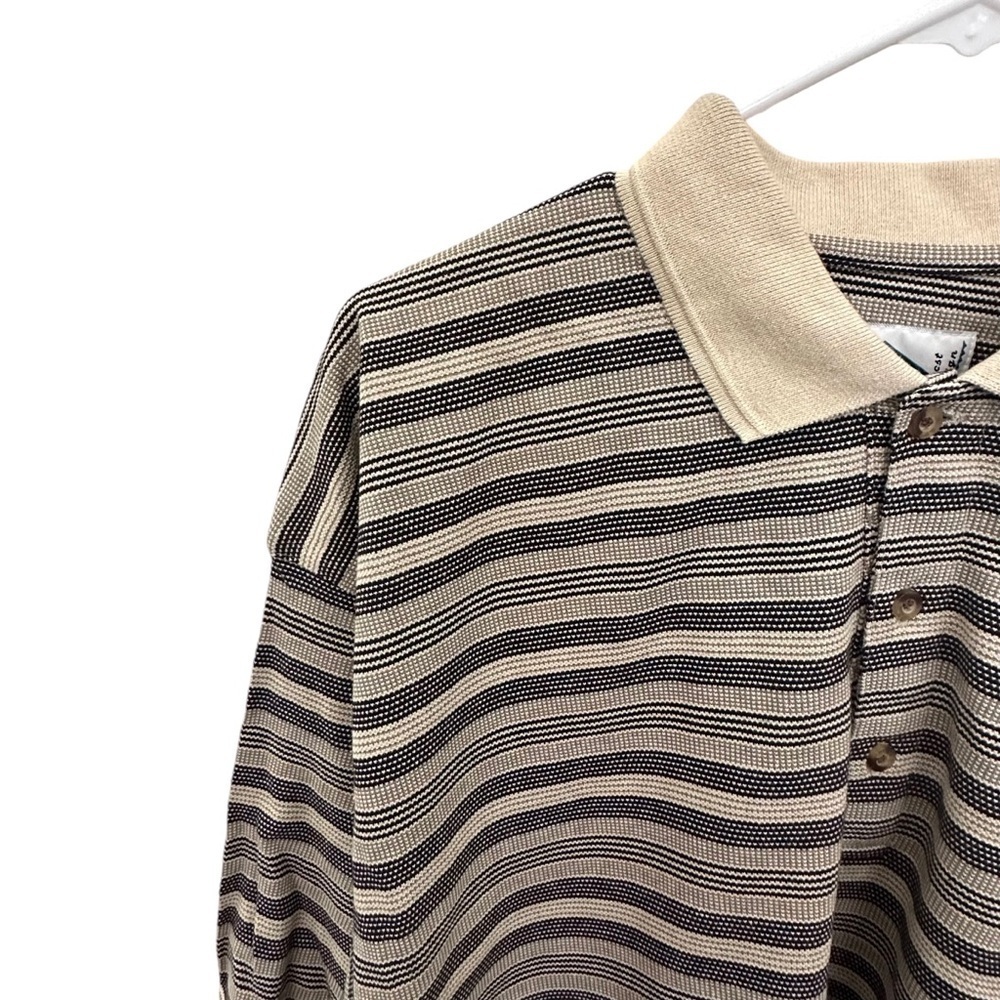 SDI Sportswear Colored Neck Short Sleeve Tan and Black Striped Polo Shirt - Picture 4 of 9